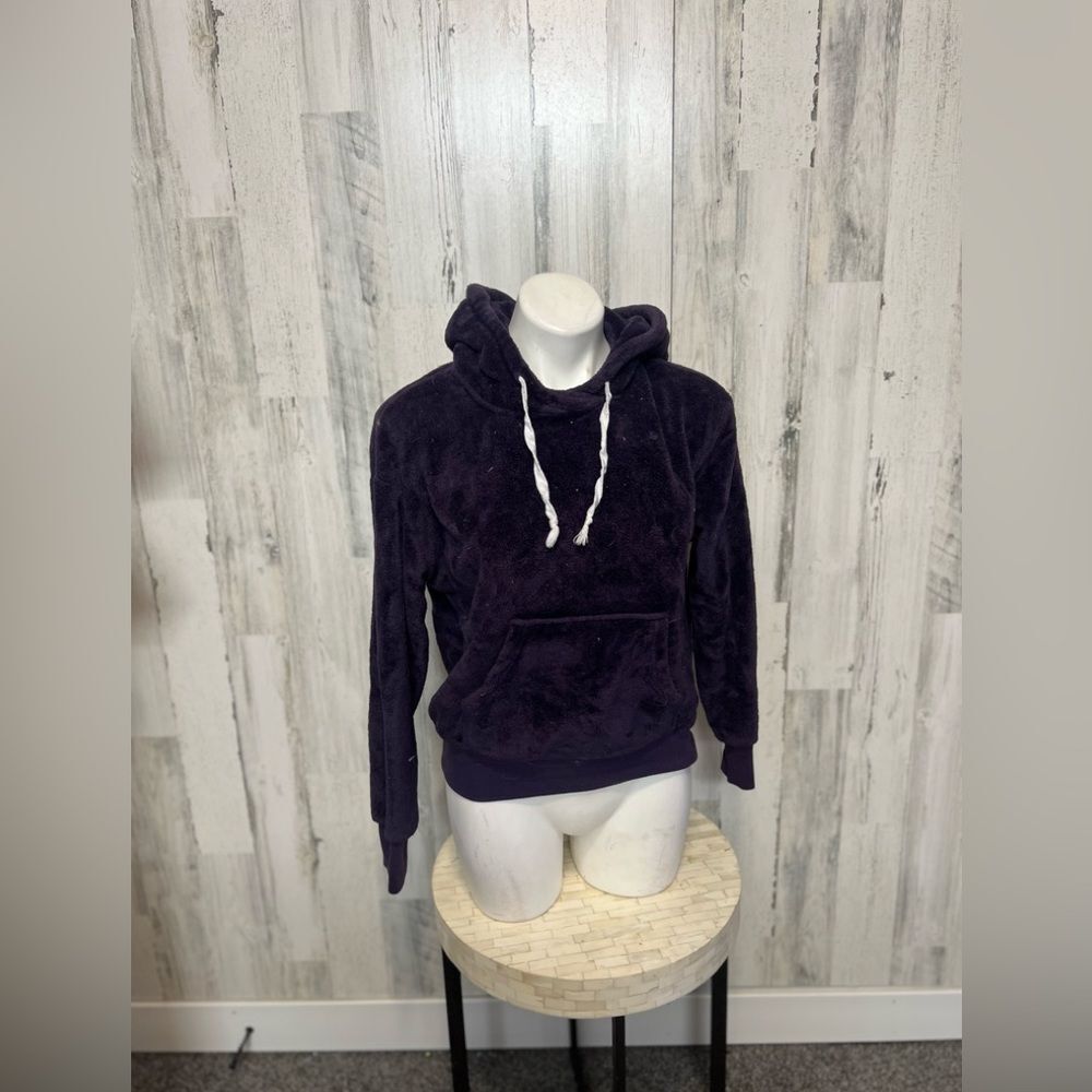 No Boundaries Dark Purple Fleece Fuzzy Hoodie Womens Size Small S Teddy Pullover